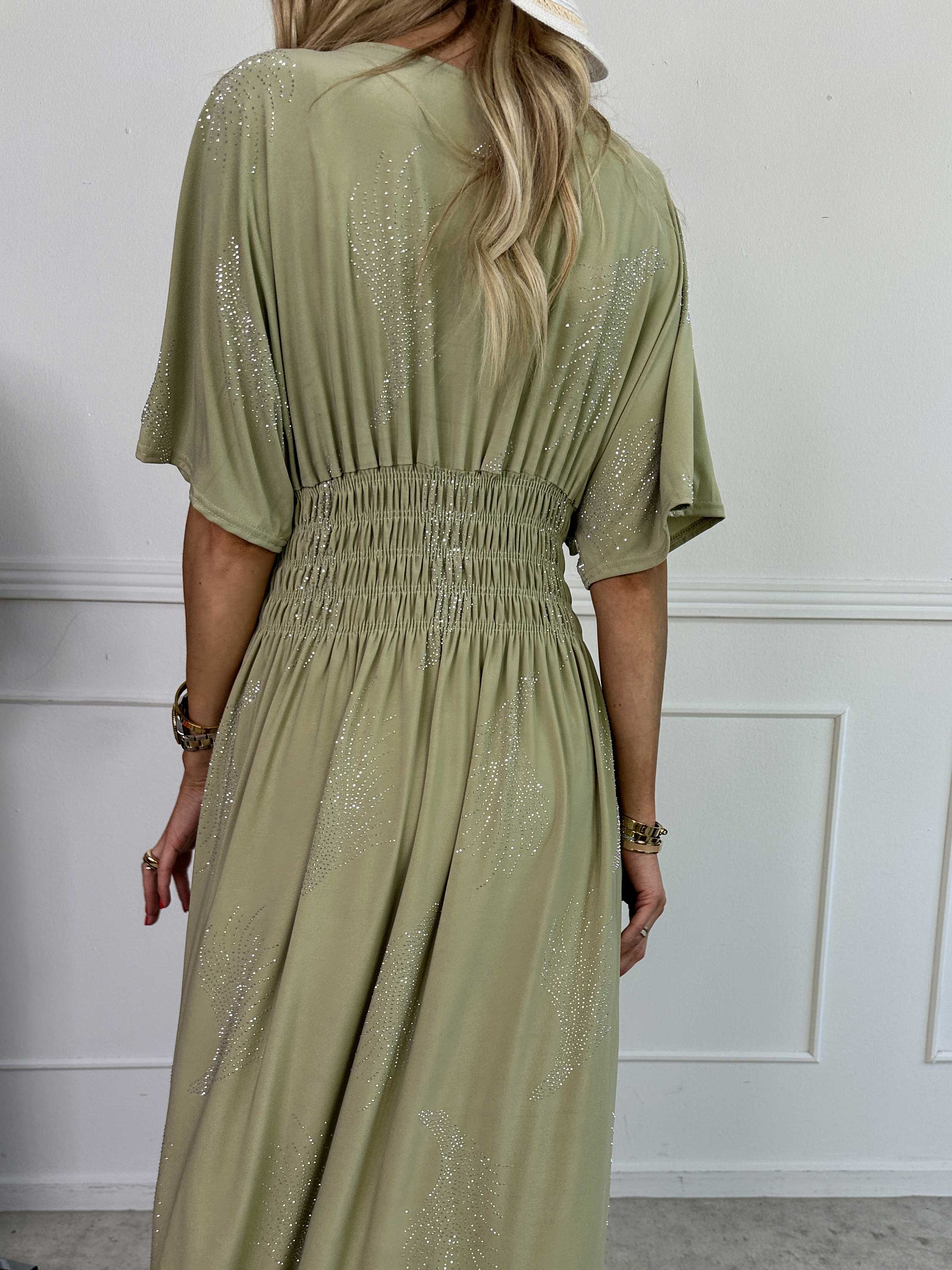 Pams Leaf Crystal - Lang elastisk kjole med mønster af similisten